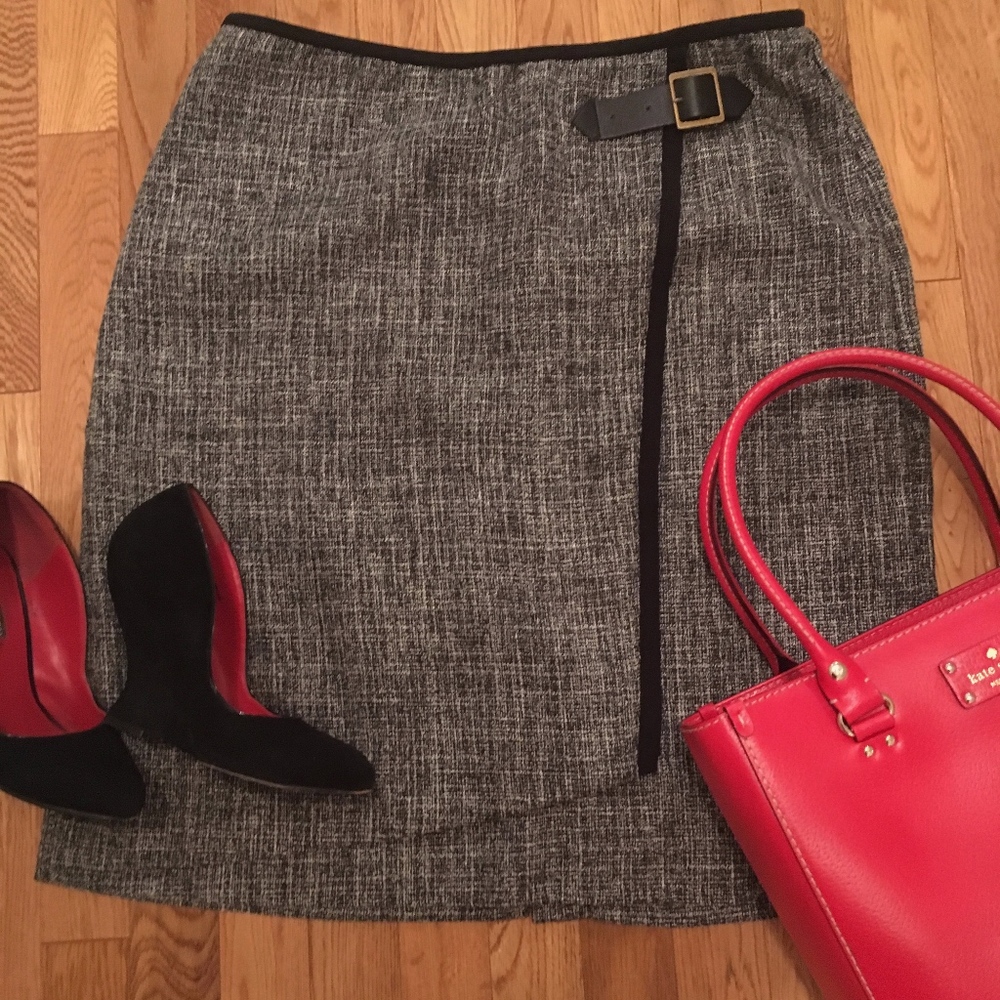 Nic & Zoe Tweed Faux Wrap Pencil Skirt with Buckle
